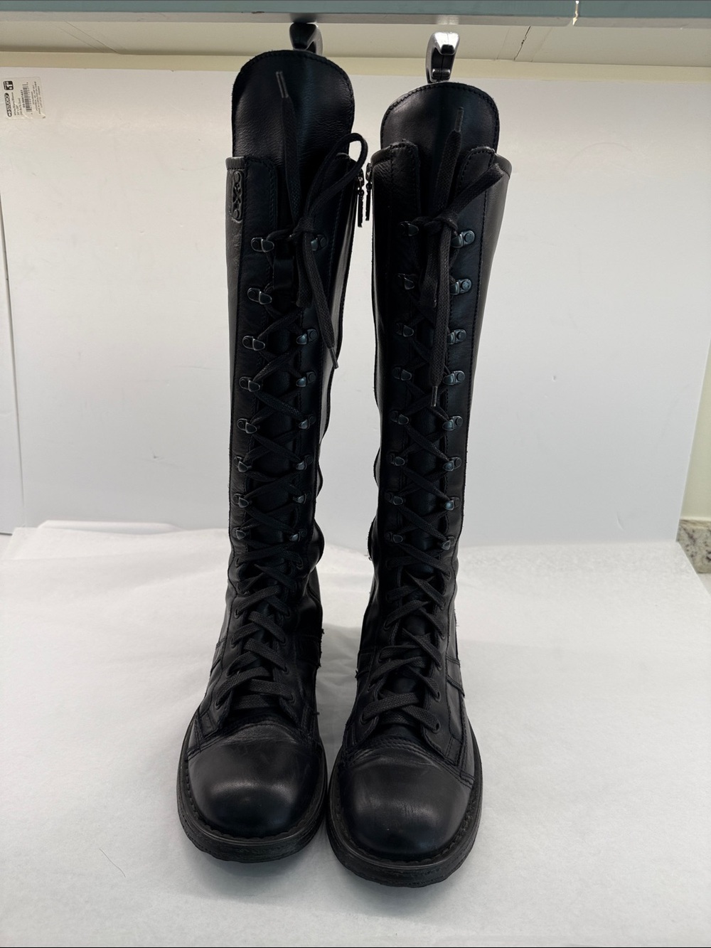 O.X.S Black Lace-Up Knee-High Combat Boots